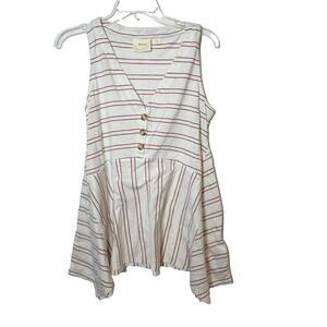Maeve Anthropologie Alayne Striped Tunic Blouse Womens S White Sleeveless V-neck